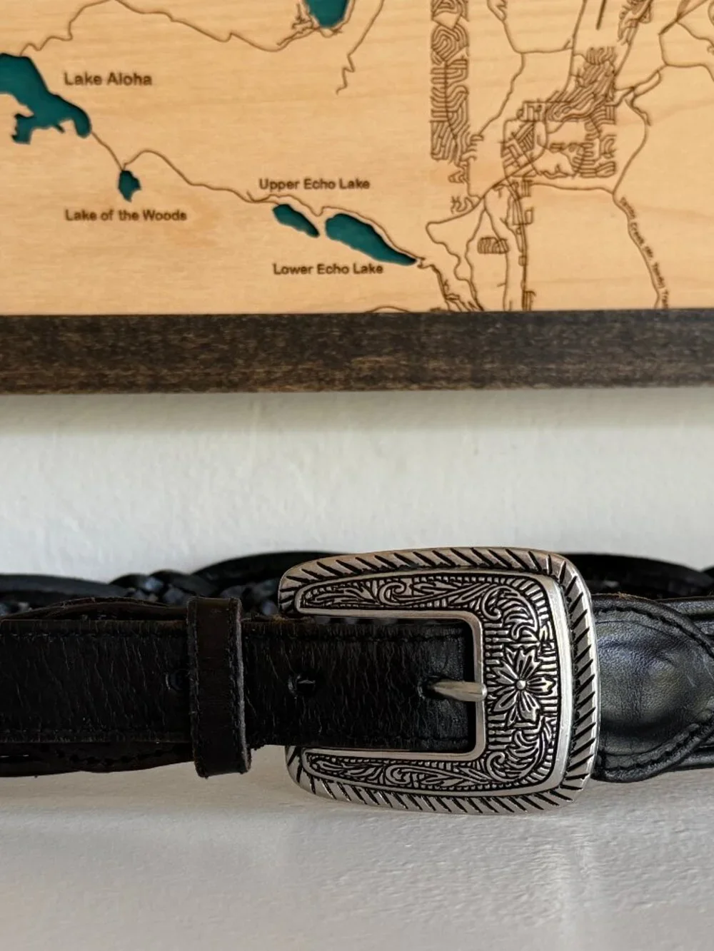 Vintage boho silver medallions genuine leather woven belt Sz S edelweiss